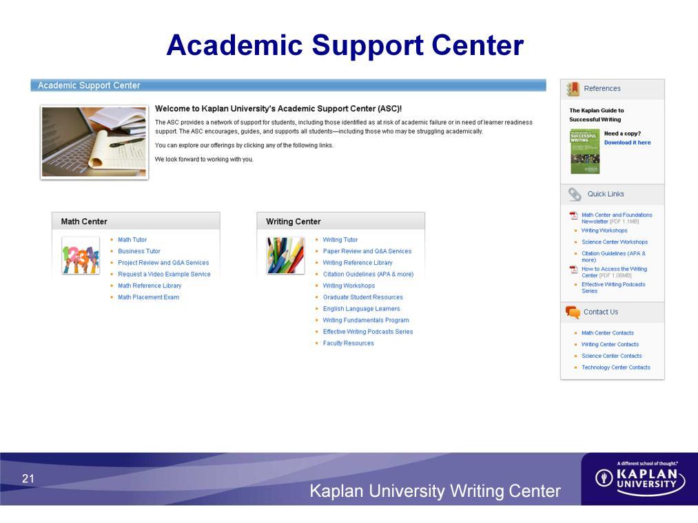 On the main Academic Support Center page, you will see the Writing Center links.