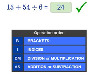 Small step: Order of operations Topic: Four Operations (Part 2) Activity: Order of Operations 1 (BIDMAS) The video that accompanies this