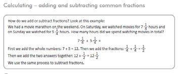 Small steps: Add and subtract fractions (1) Add and subtract fractions (2) Adding fractions Subtracting fractions Mixed addition and subtraction problems ebook, G series: Fractions, Decimals and