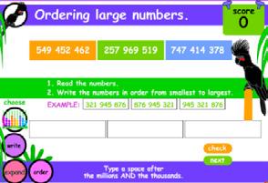 ebook, G series: Number and Place Value, page 4+ Range of activities, including games to practise ordering numbers up to 7 digits.