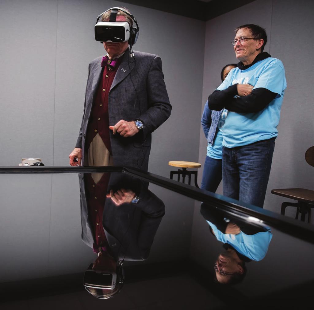 WVU President Gordon Gee experiences the Fractured Tour virtual reality project by Dr.