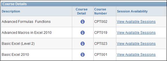 4. Enter search criteria or simply click search to populate the list of available courses. 5. All available classes will appear. 6. Click on the to view the course description and pre-requisites.
