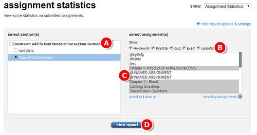 Section 8: Reports Running and Exporting Connect Reports - Continued Creating Assignment Statistics Reports A. Select the Performance tab. B. Hover over Reports. C. Click Assignment statistics.