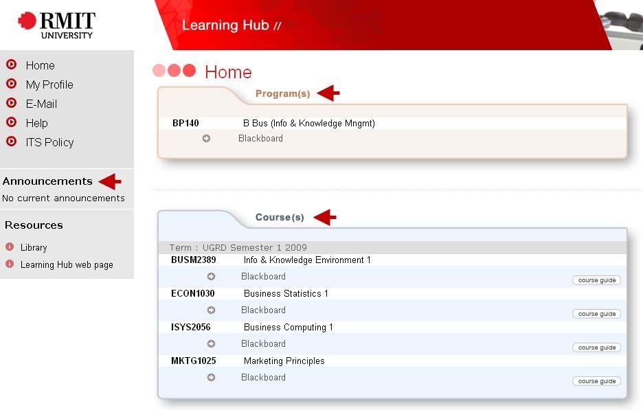 Learning Hub features Your Learning Hub home page displays: Program(s) you are enrolled in.