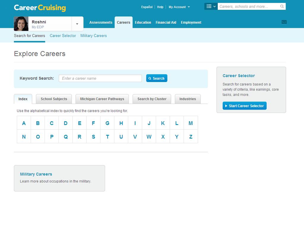 Explore Careers 16 The Explore Careers section contains hundreds of in-depth occupation profiles. Click on the Careers link in the menu bar to access this section at any time.