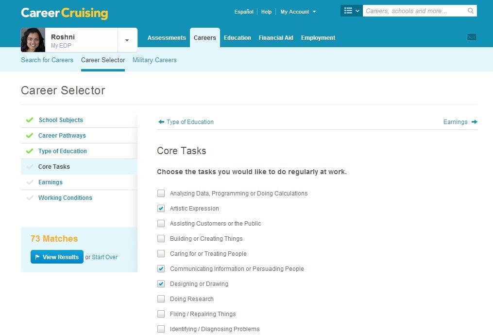 Explore Careers 18 CAREER SELECTOR Career Selector lets you search for career possibilities using a combination of factors, including school subject, career cluster, type of education, core tasks,