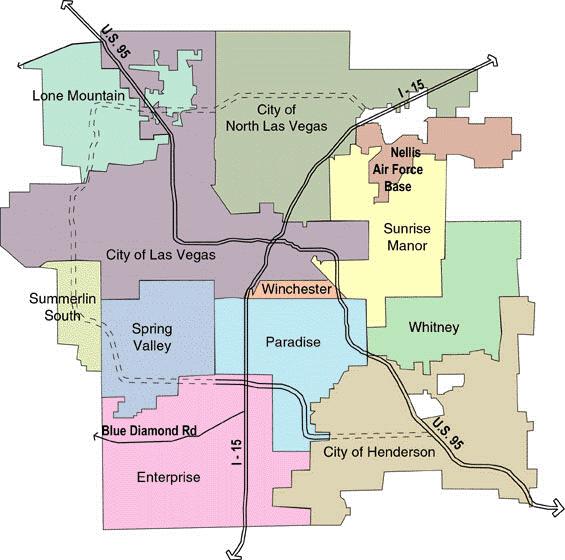 2011 Population : Clark County, Nevada Clark County: 1,966,630 Cities: City of Henderson: 267,088 City of Las Vegas: 586,356 City of North Las Vegas: 227,155 Subtotal 1,080,599 Unincorporated