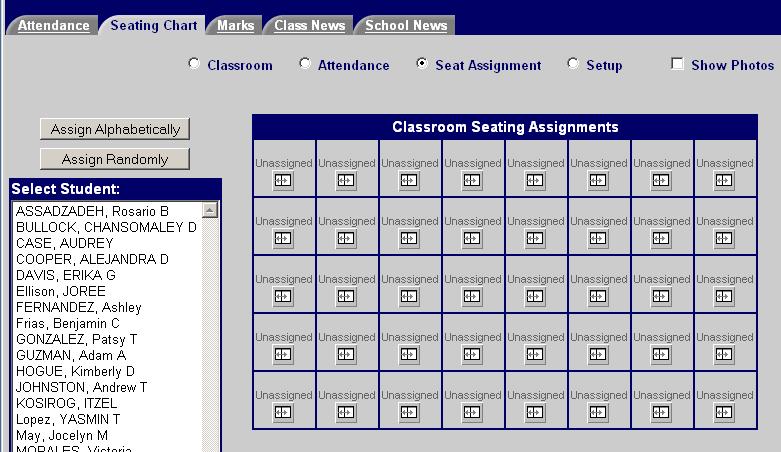6 Click Seat Assignment to assign the students to seats.