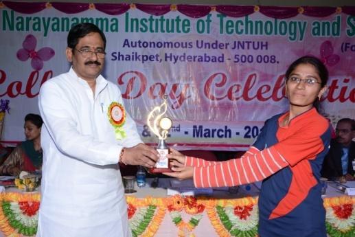 Satyavathi- III EEE Special awards for Inter University Tournament Participants: Sindhura and Trishali- III ETM- Tennis G.