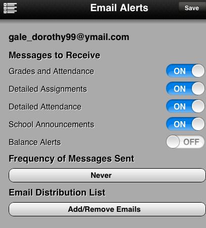 for Email Alerts. You can toggle the On or Off, the desired EAlerts.