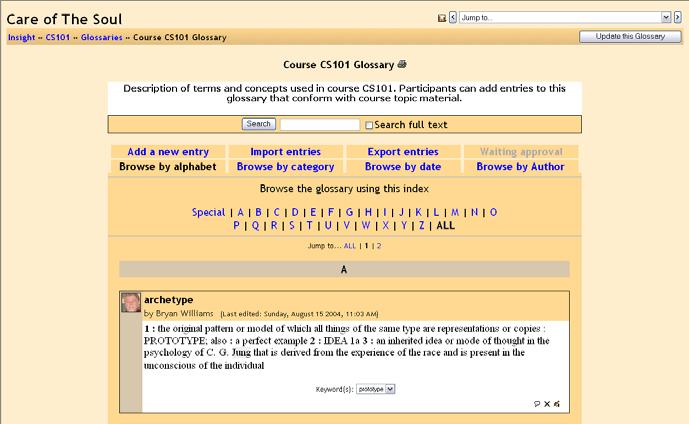 Glossary This activity allows teachers and participants to create and maintain a list of definitions, like say a dictionary of terms specific to course content (Fig. 21).