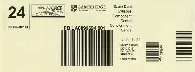 uk/scriptreturn Yellow label (for regulated Cambridge IGCSE syllabuses and Cambridge Pre-U syllabuses) Cambridge label (for non-regulated Cambridge IGCSE syllabuses and Cambridge International AS & A