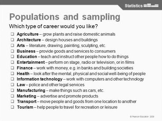 6 Populations and sampling Objectives Understand what is meant by a population Understand what is meant by a census Understand what is meant by a sample Understand the terms random, random sample Key