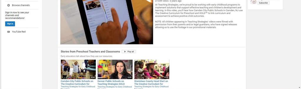 com/user/ tsiwebmaster Into your browser it will bring you to the Teaching Strategies YouTube Channel.