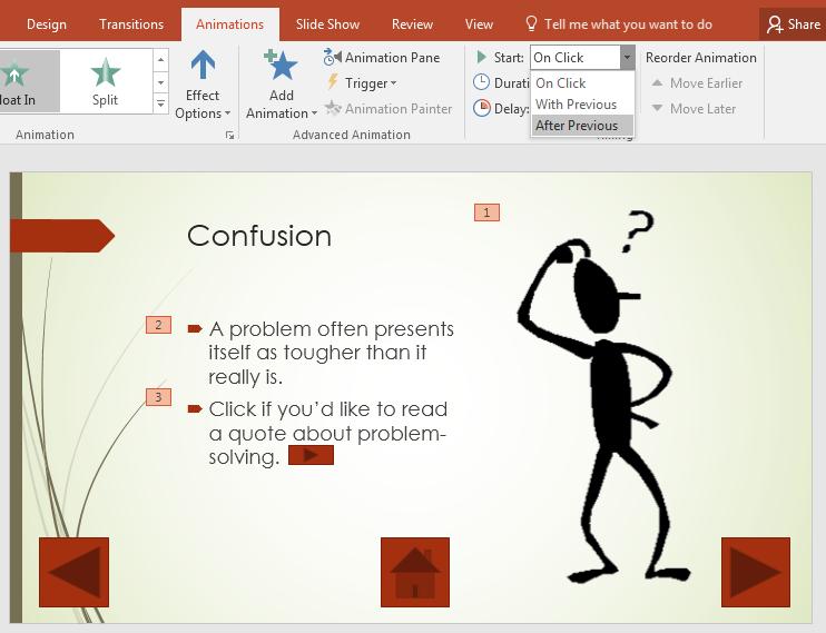 Lesson 10: PowerPoint Presentations Beyond the Basics Hold down the Shift key and at the same time click on each of the animation numbers (1, 2, 3), so that all three are selected (Fig. 10.14) Fig.