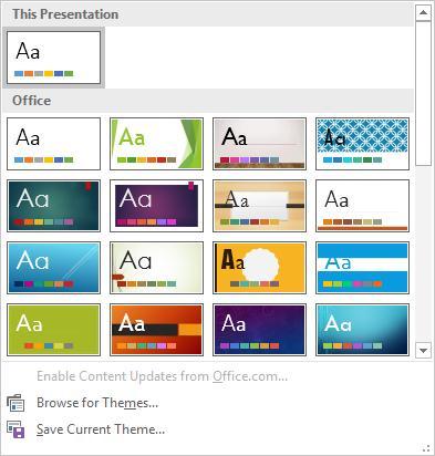 > Themes Group, click on the arrow which allows you to select from More Design Themes (Fig. 10.