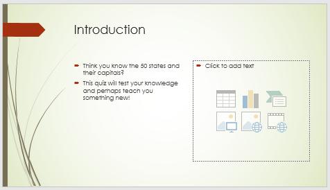 Inserting Clip Art ESSENTIAL MICROSOFT OFFICE 2016: Tutorials for Teachers Make sure you re in Normal View, then scroll to slide 2 (Introduction slide) Click on the Home Ribbon > Slides Group >