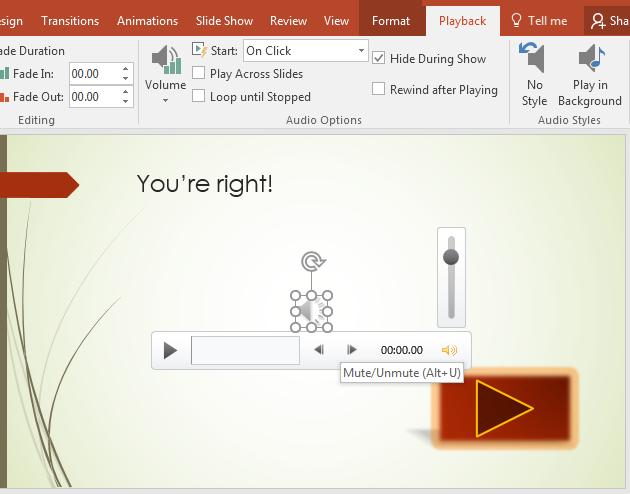ESSENTIAL MICROSOFT OFFICE 2016: Tutorials for Teachers When the Insert Audio dialog box hat comes up on the screen, navigate to your USB drive > Work Files for Office 2016 > Miscellaneous Files >