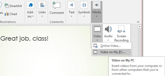 ESSENTIAL MICROSOFT OFFICE 2016: Tutorials for Teachers Go to the Insert Ribbon > Media Group > Video (Fig. 10.