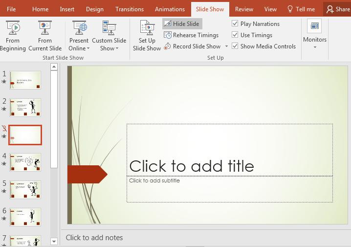 ESSENTIAL MICROSOFT OFFICE 2016: Tutorials for Teachers Hit Ctrl+s to save the Problems and Solutions presentation Hidden Slides Hidden Slides are slides that are designed to be bypassed unseen, as