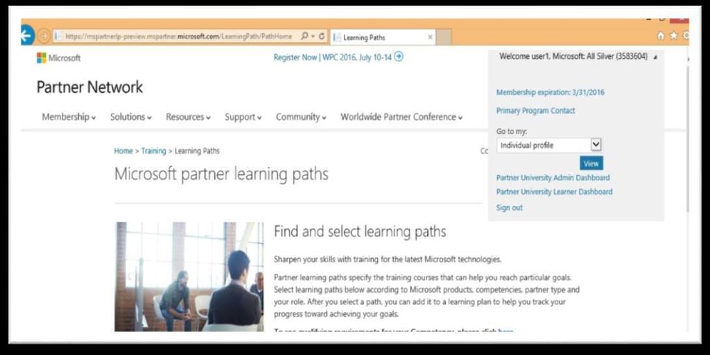 9. If you selected the Learner Dashboard link, you will arrive at the log-in