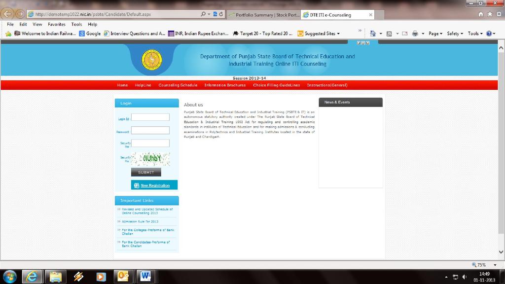 1. New Candidate Registration On clicking the New Registration details, the next page for filling the particular of