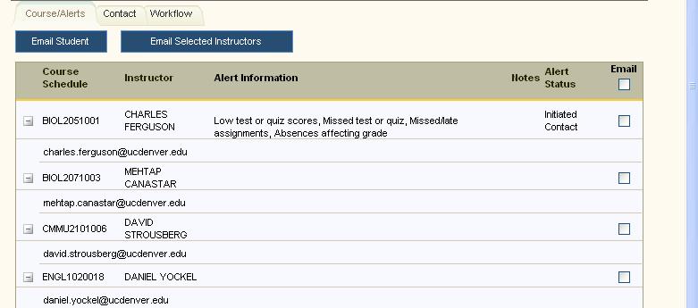 Early Alert System 2/16/2015 Page: 14 New Alerts show the Alert Status of Submitted. When you send an email from the Advisor Update Screen, the Alert Status will show Initiated Contact.