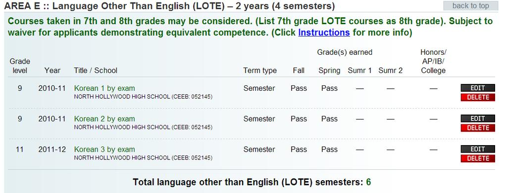 taken. For grade earned enter Pass in both semesters.