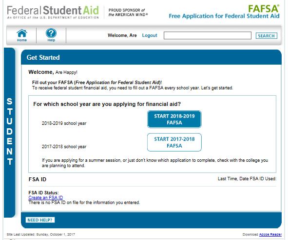 Select the correct FAFSA year If starting