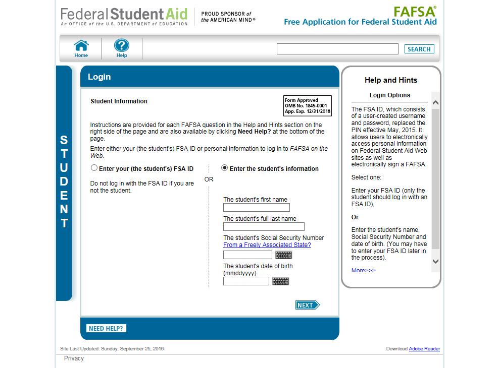 Enter Other Info If no FSA ID, enter this info and