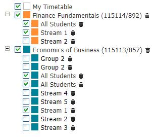 Add additional timetable views Add additional courses or lecturers to your timetable view by selecting the icon on the top right-hand side of the screen.