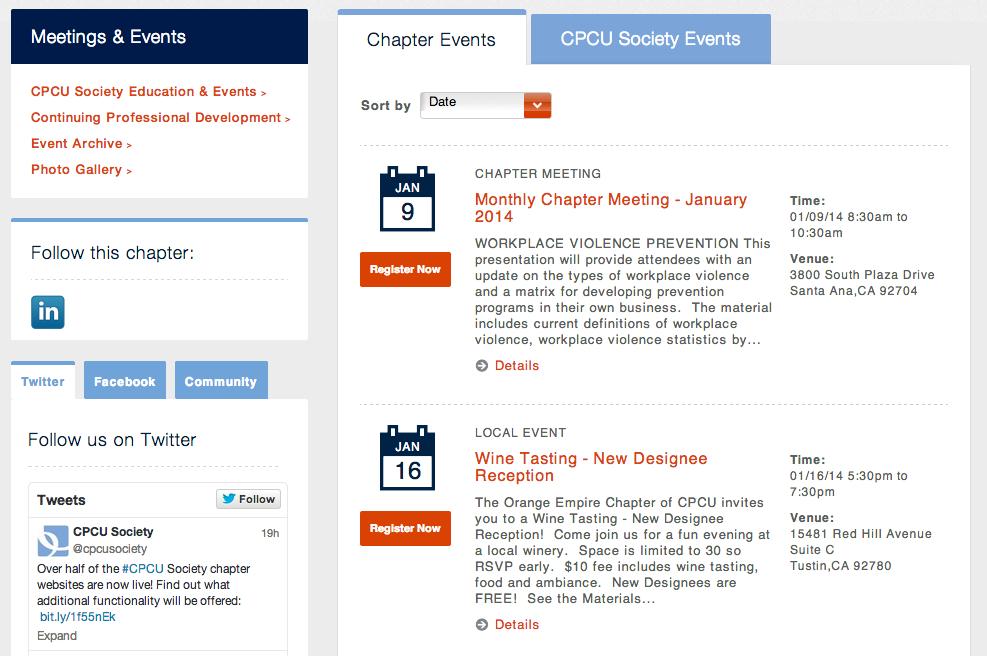 5.3 Meetings & Events The Meetings & Events section contains all upcoming events, as well as an archive of previous chapter events.