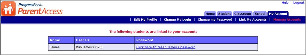 My Account Manage Accounts Section of the My Account Tab Alerts If your school district supports alerts regarding students progress, the Manage Alerts section displays in the banner under the My
