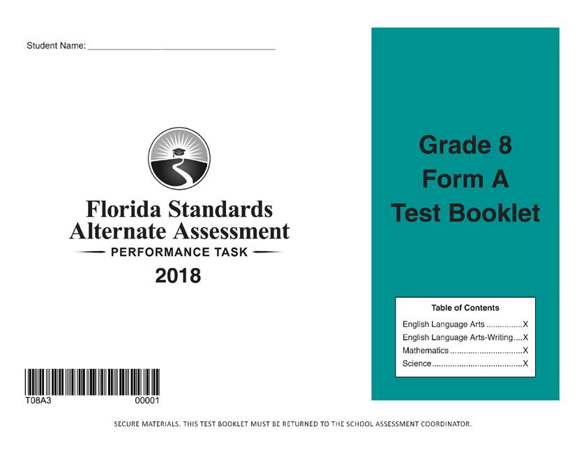Test Security Policies and Procedures Location of Security Number Test Booklet, Response Booklet, and Passage