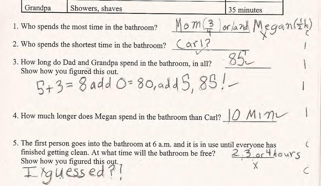 Student I is able to find a correct solution to part 3, but has some troubling ideas about place value. What types of experiences do you think Student I needs?