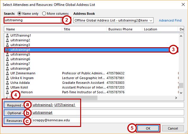 2. The Global Address List appears. In the Search field, enter the name of someone you wish to search for (See Figure 21). 3. The search results will auto populate.