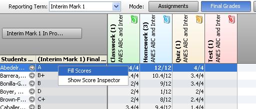 Interim Scores For Core Subjects To enter either the CN (Consistently or adequately meets objectives) or the NS (Inconsistently meets objectives or Needs Support) for a Subject, change to a Core