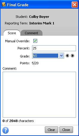 Overriding an Earned Average Score on a Single Student Use the Student View to review and make changes to an individual student s Final Earned Average Score. Change to Student View Mode.