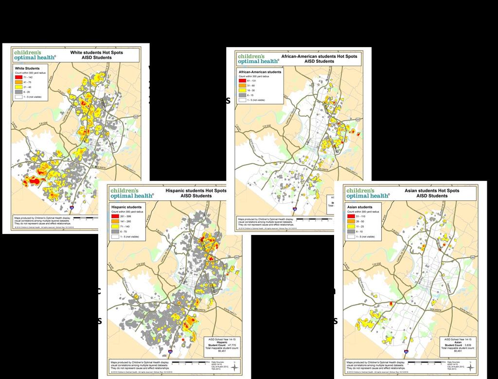 These maps reflect the neighborhood level distribution of families with children in the Austin