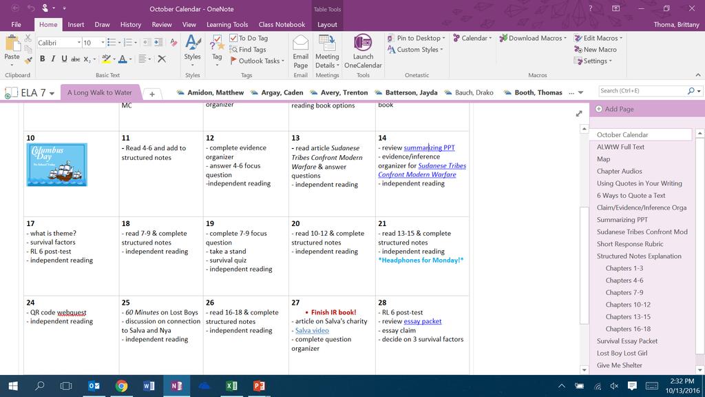 Digital Calendar Monthly/weekly outline for students Clickable links to
