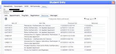 Jjctutortrac.jjay.cuny.edu The Resources tab shows how often the student has checked out resources from a center that uses the TutorTrac resource library.