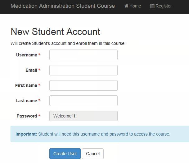 Students register by clicking on [Register] button or Register link on the Trainer Dashboard.