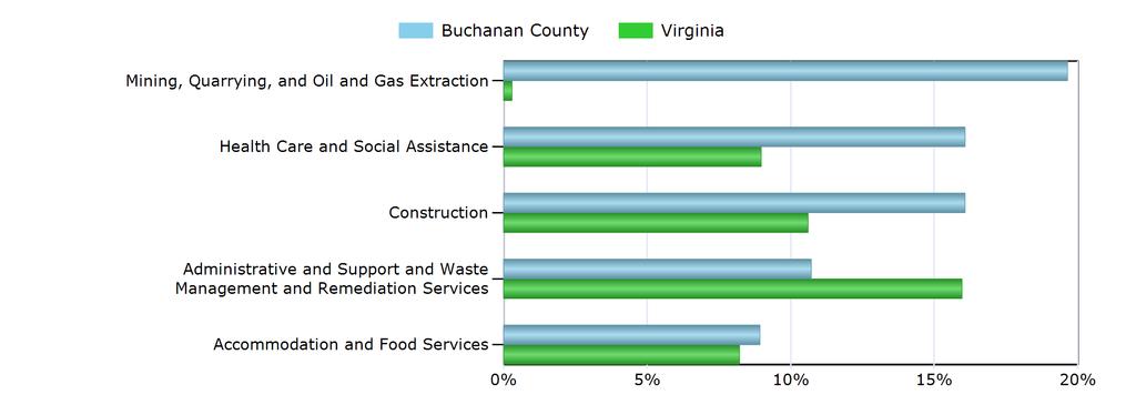 Characteristics of the Insured Unemployed Top 5 Industries With Largest Number of Claimants in Buchanan County (excludes unclassified) Industry Buchanan County Virginia Mining, Quarrying, and Oil and