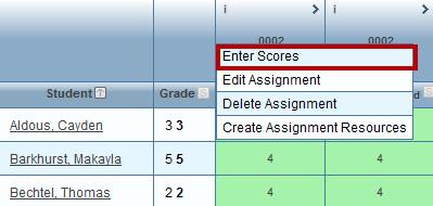 Grade Book Elementary User Guide Chapter Three Editing Scores in Standards Mode 1. Click on the name of the assignment on the Grade Book Main screen. A menu appears. Figure 3.