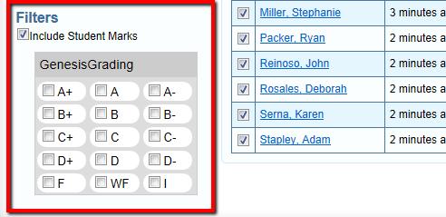 Chapter Three Grade Book Elementary User Guide 3. Enter Report Footer Text (optional.) This text appears on all generated student progress reports. Figure 3.112: Filters 4.