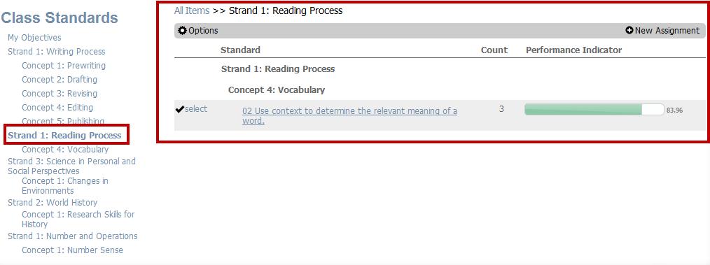 Grade Book Elementary User Guide Chapter Three Filtering the Standards Summary Figure 3.