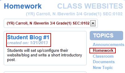 After a Class Website Post has been created it can viewed by parents and students in ParentVUE and StudentVUE on the Website tab.