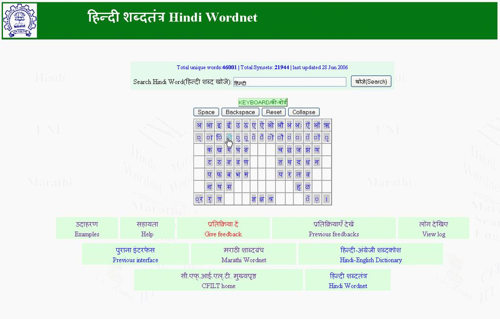 Figure 5.1 Hindi WordNet Interface [27] 5.2 Constituents of Information Provided by the WordNet WordNet groups sets of synonymous word senses into synonyms sets or synsets.