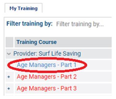 11. Select the Age Managers - Part 1 title from your My Training list to begin. Follow course instructions. 12. Proceed to Age Managers - Part 2 after you have completed Age Managers Part 1 13.