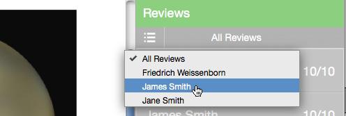 The list icon can also be used to select a student or to select to view All Reviews.
